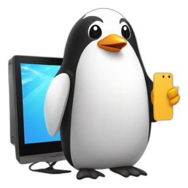 Pingouin avec un ordinateur de jeux vidéos dans les mains sticker