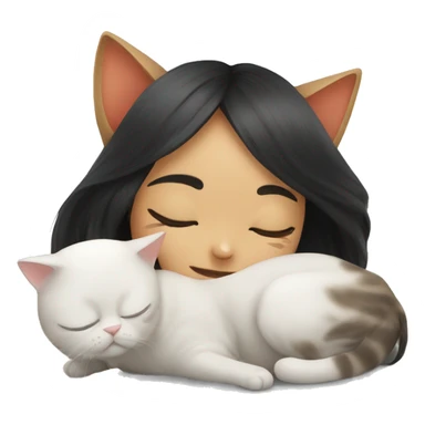 a cat is sleeping on an asia girl head sticker