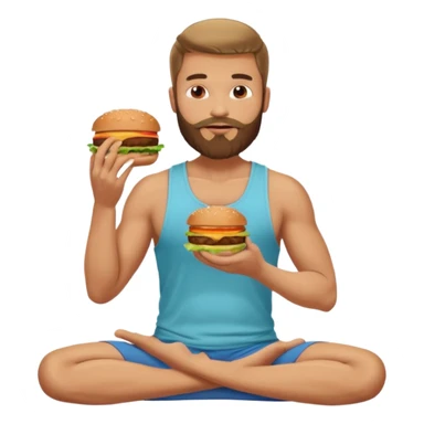 caucasian man with beard, eating burger in yoga pose sticker