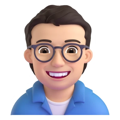 smiling dark-haired man with glasses, big teeth, standard male haircut, rural farmer sticker