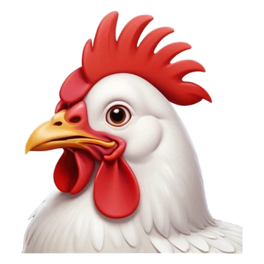 Cinematic Comical White Chicken Portrait Emoji, Head tilted dramatically with an exaggeratedly shocked or amused expression, featuring a sleek, immaculate white plumage with a prominent red comb, wide, expressive beady eyes filled with playful disbelief, Simplified yet hilariously expressive features, highly detailed, glowing with a slightly sassy glow, high shine, dramatic yet playful, stylized with an air of cheeky mischief, bright and endearing, soft glowing outline, capturing the essence of a spirited and over-the-top chicken, so meme-worthy it feels like it could cluck its way into internet fame instantly! sticker
