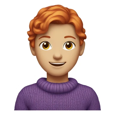 Red headed girl smiling with a purple sweater on  sticker