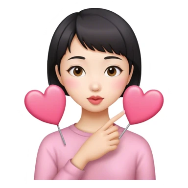 Short hair Asian girl kissing with pinky heart  sticker