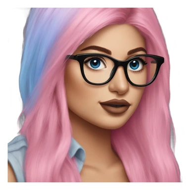 Photo Realistic kylie jenner stylish pink hair BLUE eyes and glasses happy  sticker