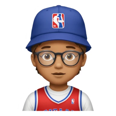 glasses child with hat and nba jersey sticker