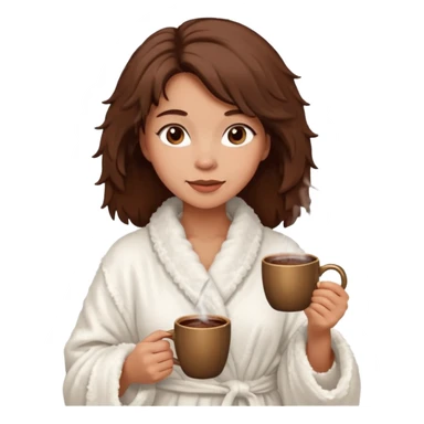 {
      "type": "human",
      "look": "fluffy robe woman, messy hair, holding cup of cocoa",
      "description": "a woman in a fluffy robe with messy hair, holding a cup of cocoa"
    } sticker