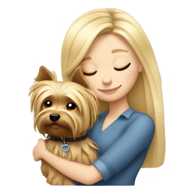 White girl blonde hair closed eyes hugging Yorkshire terrier  sticker