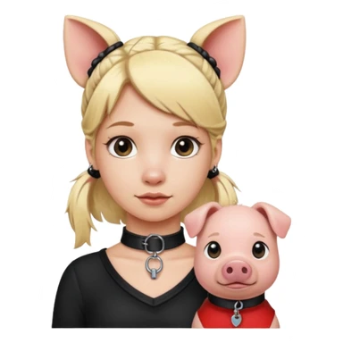 Blonde girl, wearing choker, pig tails, collar with leash sticker