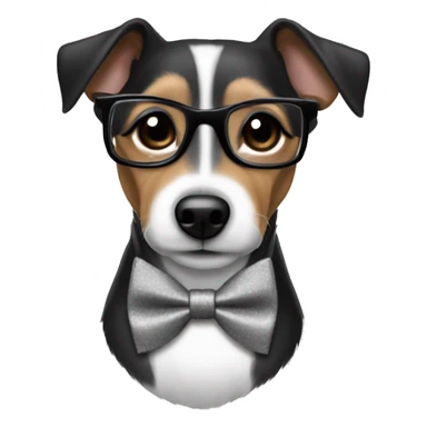 black and grey jack russell terrier with bow tie and eyeglasses sticker