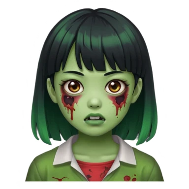 zombie girl asian green skin with bangs black hair  sticker