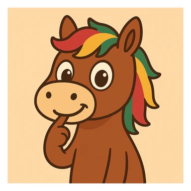 Make the finger bent inside the mouth of the cartoon horse, simple background same as original. sticker