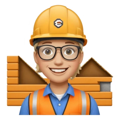 bonhomme avec un casque de chantier, logo SRE, lunettes swag, large sourire, style emoji Apple sticker