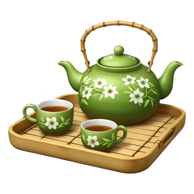 bamboo tray with a teapot and cup sticker