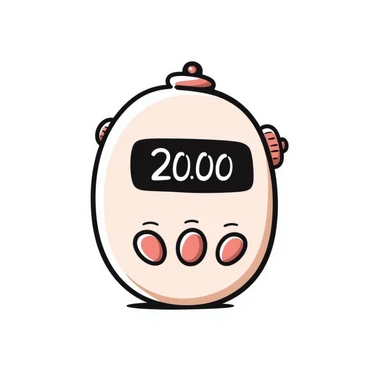 A gym interval timer/stopwatch with display and buttons in pastel colors (dd9fb0, ffc6d3, a3bfc9, c4bee2, f1b091), hand-drawn doodle style sticker