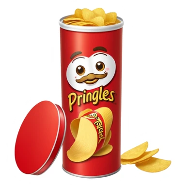 Draw a tall Prinnngles can with the red label & stack of chips beside it. sticker