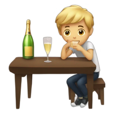 Alone boy drinking champagne in new year eve sticker