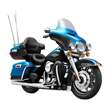 harley davidson electra glide ultra classic with big blue pearl and vivid black two color paint scheme with recurve windshield, a radio antenna and a citizen's band radio antenna. sticker