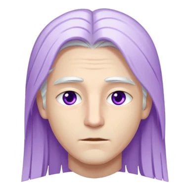 Beyaz uzun ve düz saçları olan,mor göz rengi olan, bembeyaz tenli bir erkek,genç,gözleri hafif çekik ve saçları da teni de bembeyaz olacak,genç olacak,kırışıklığı olmayacak,gözleri çekik ve mor renk olacak sticker