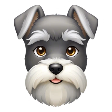 Cinematic Noble Miniature Schnauzer Portrait Emoji, Standing with a proud and stately demeanor, showcasing a sharply defined, salt-and-pepper fur with distinguished eyebrows and a confident, alert expression, simplified yet exquisitely detailed, glowing with a refined, dignified radiance, high shine, exuding intelligence and classic noble charm, soft glowing outline, capturing the essence of a noble Miniature Schnauzer that commands attention with effortless style! sticker