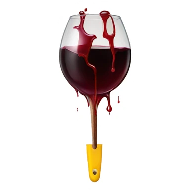 A round yellow face holding a sharp kitchen tool with liquid red wine dripping from it sticker