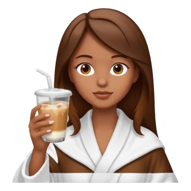 Side profile of a girl with brown hair in a robe and towel sipping iced coffee sticker