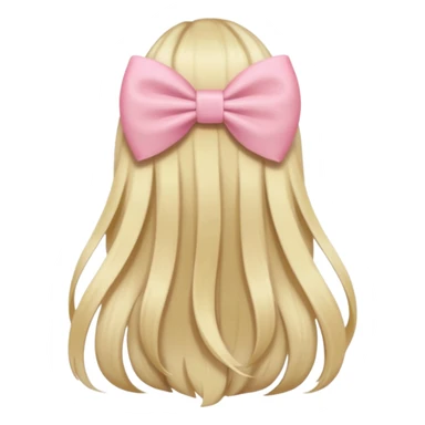back view of long blonde hair with a pastel pink bow, iOS Apple emoji style sticker