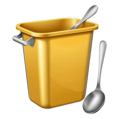 a silver spoon on a rectangular trash can  sticker