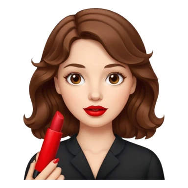 Chica de color blanco cabello ondulado color castaño sosteniendo un labial sticker