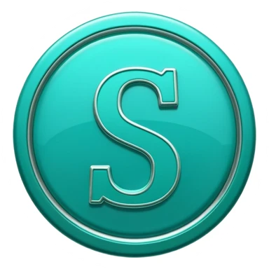 Create a custom emoji badge featuring a stylized, glossy letter “S”. Use the Platinum rank style from League of Legends: teal-green metallics, reflective surfaces, and a futuristic elegant frame. Vibrant and high readability.
 sticker