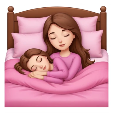 white girl with long brown hair sleeping in a pink bed  sticker