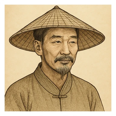 chinese man wearing rice paddy hat, style 5 sticker