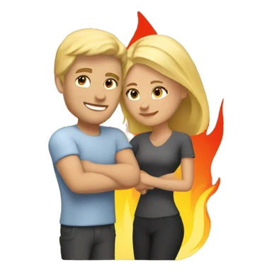 blonde man and blonde woman cuddle by fire sticker
