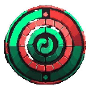 Circular member emblem with green to red gradient swirl pattern and member symbol sticker