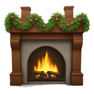 Wooden fireplace with pine garland swayed on top sticker