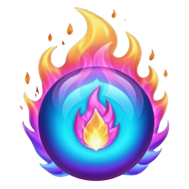 Magic glowing neon-Cyan-purple-gradient iridescent exotic magical glossy glassy burning blue-purple-flames ball of fire  sticker