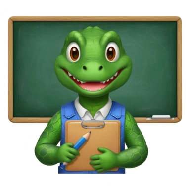 A 1960s style image of a gator with a clipboard and a pencil in front of a chalkboard sticker
