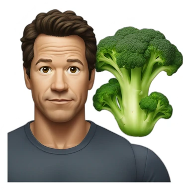 mark whalberg with a broccoli head sticker