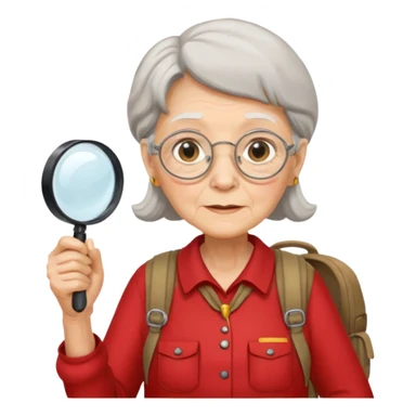 scout old woman backpack and magnifying glass, red sticker