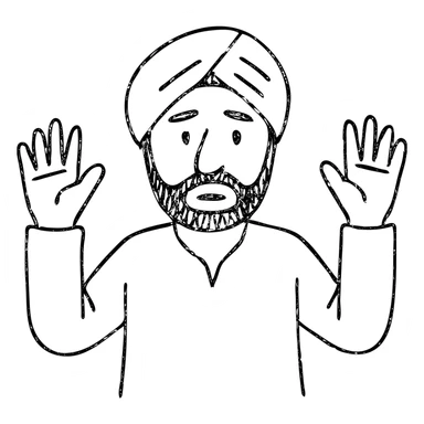 hand-drawn outlined icon of an Indian person with hands up in surrender sticker