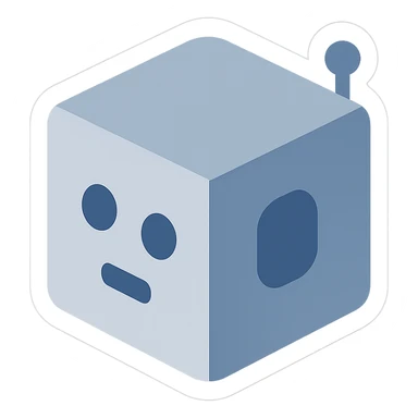 A gray-blue robot cube sticker for IT CUBE Computer Center, inspired by the attached logo sticker