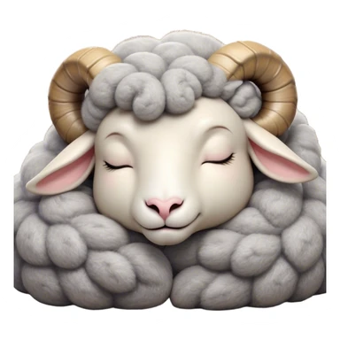 Meme-Worthy Cute Sleeping Ram Portrait Emoji, Head resting peacefully with a contented smile, showcasing a robust build and a luxuriously soft woolly grey fur with gently curled horns, eyes shut in a serene, restful nap, Simplified yet hilariously adorable features, highly detailed, glowing with a soft, drowsy light, high shine, relaxed and utterly lovable, stylized with an air of playful laziness, bright and heartwarming, soft glowing outline, capturing the essence of a comically sleepy ram, so meme-worthy it feels like it could instantly become the next viral sensation of adorable slumber! sticker