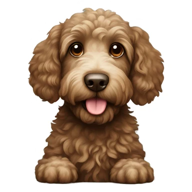 Brown labradoodle with white spots with present sticker