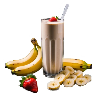 protein shake with banana and strawberries around sticker