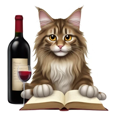 Main coon Reading a book and drinking a wine sticker