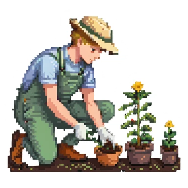diligent young white male gardener planting seeds sticker