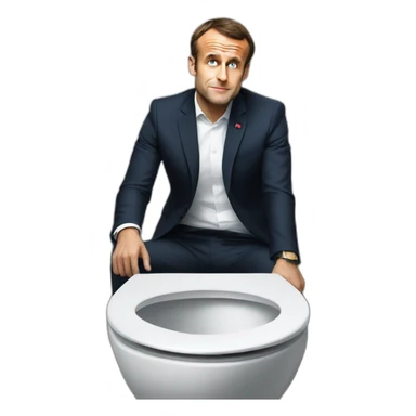 Emmanuel macron sitting on toilets having a hard time sticker