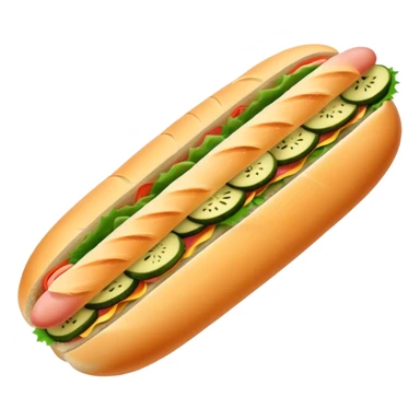 Cinematic Realistic B√°nh m√¨ Sandwich Dish Emoji, showcasing a crusty baguette filled with savory meats, pickles, and fresh herbs rendered with dynamic detail and appetizing lighting. sticker