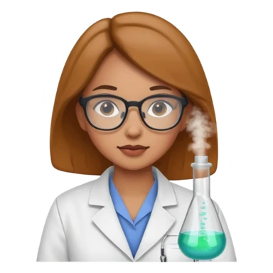 Portrait of a young female scientist wearing a white lab coat, glasses sticker