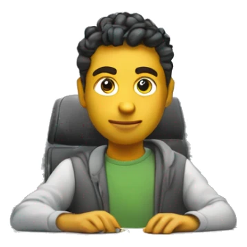 Developer at a desk with monitors showing code, wearing casual clothes, in a modern office with natural light sticker