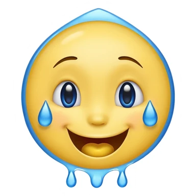 Emoji, yellow round laughing face, blue tears of joy on it. 2 big blue tears on each of the 2 cheeks sticker